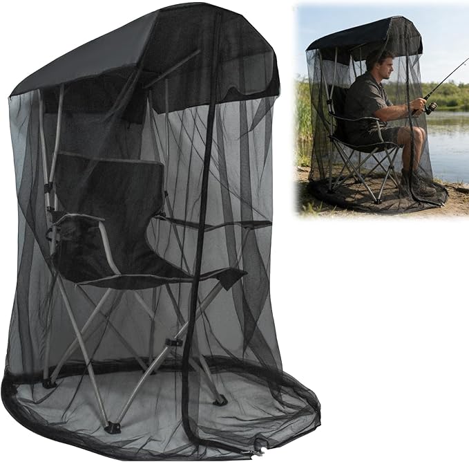 63" H Mosquito Net Cover for Canopy Chair, Bug Barrier Mosquitos Mesh Tent Black Chair Mosquito Netting with Zipper Opening 35"X32" Waterproof Roof for Fishing Camping Chairs Outdoors, Excluding Chair
