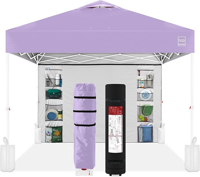 Best Choice Products 10x10ft Pop Up Canopy Tent with Sidewall, 1 Person 1 Minute Set Up, Carry Case, 4 Weight Bags - Lilac/White
