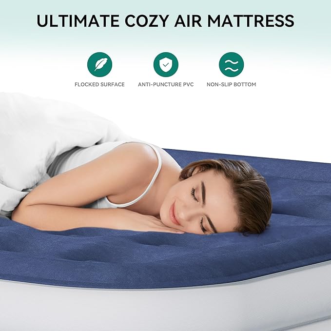 YITAHOME Queen Size Air Mattress with Fitted Sheet, Elevated Inflatable Bed with High-Speed Pump, Carry Bag and Repair Tools for Home, Travel, and Camping - 80''L x 60''W x 18''H