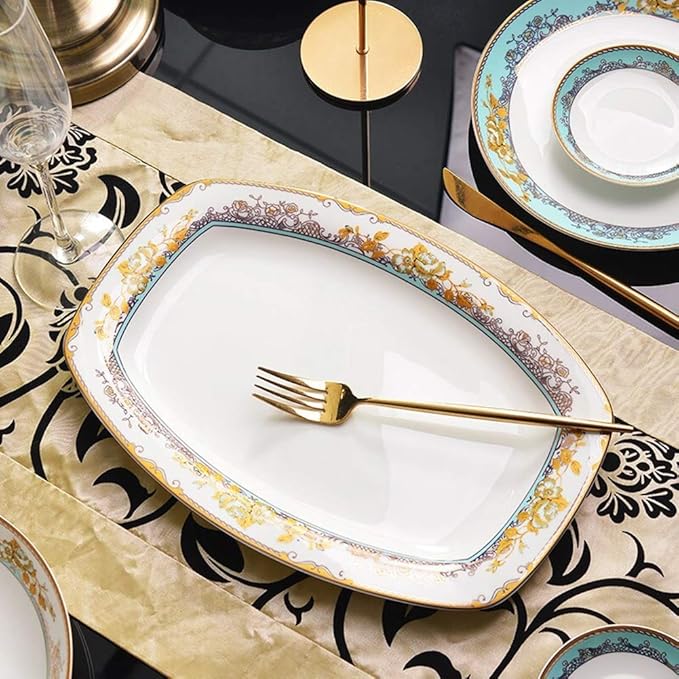 GaRcan Pottery Tableware,56Pcs Ceramic Dinnerware Sets, Porcelain Tableware Combi-Set Includes Cereals Bowls/Dessert Plates/Soup Plates/Dinner Plates