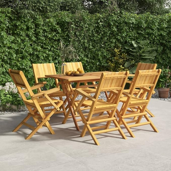 6-Piece Solid Teak Wood Folding Patio Chairs Set, 21.7"x24"x35.4" Outdoor Furniture with Slatted Design for Backyard Poolside and Camping