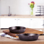 Cast Iron Skillet Set - 8" + 12"-Inch Frying Pan - Pre-Seasoned Oven Safe Cookware + 2 Heat-Resistant Handle Holder Grips - Indoor/Outdoor Use - Grill, Stovetop, Induction Safe. PFAS and PFOA-free