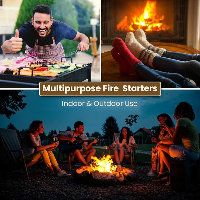 Dextreme Fire Starter (120 PCS) Natural Fire Starters for Campfire, Charcoal Starter, Fireplace, Wood Stove, BBQ, Chimney, Fire Pit, and Grill | All Weather, Odorless, Non-Toxic, w/10 Min Burning Time
