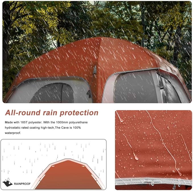 CAMPROS CP Upgraded 6/8 Person Camping Tents, Waterproof Windproof Family Tent with Larger Mesh Windows & Door, Double Layer, Easy Set Up, All-Season Dome Tent with Top Rainfly & Carry Bag