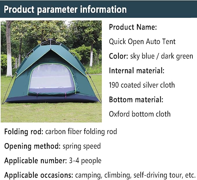 GeRRiT Camping Tents, Shelter-Perfect for Camping,Backpacking and Thru-Hikes, No Need to Build Quick-Open Automatic Tent,Blue Tent