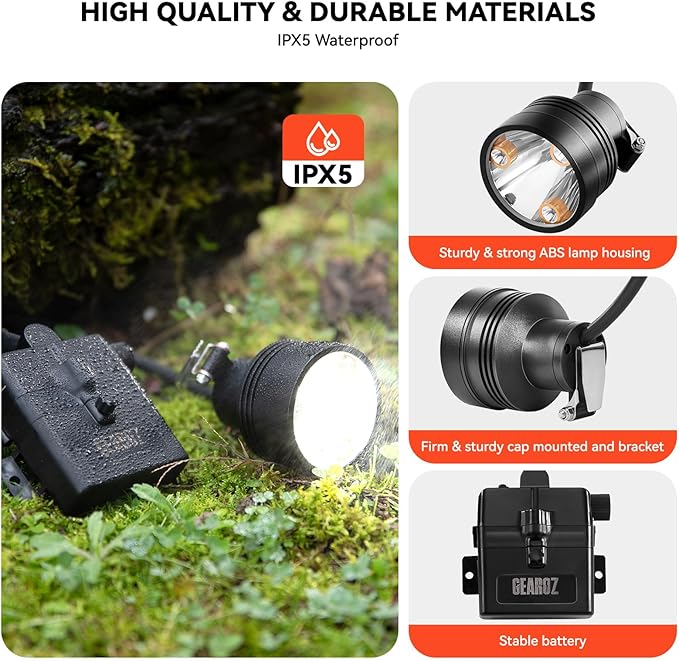 Coon Hunting Lights Headlamp for Coyotes Hog Predators, 10W Rechargeable & IPX5 Waterproof, 6 Lighting Modes, 45000LUX 4-Color LED (White Red Green Amber) with Camo Hunting Hat for Forehead