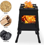 Lineslife Wood Burning Camp Stove, Portable Cast Iron Camping Wood Stove, Black Woodstove with Carrying Case for Backpacking Outdoor Cooking