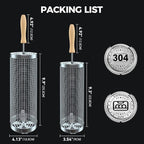 Rolling Grill Basket(2PCS), Removable Wooden Handle, 304 Stainless Steel, Grilling Accessories Tools for Vegetables Meat Food, Outdoor Camping Grilling, Birthday Gifts for Men Husband Men