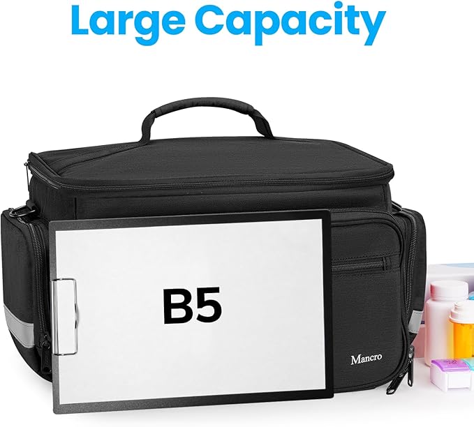 Mancro Medical Bag, Home Health Nurse Bag with Nonslip Bottom, Removable Shoulder Strap, Water-Resistant Empty First Aid Organizer for Medical Student, Therapist, Black