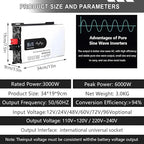 5000-12000w Pure Sine Wave Inverter Camping Inverter Portable Power, DC 12 V, 24 V, 48 V, 60 V, 72 V a CA 110 V for Home/RV/Truck/Car/Camping/Solar 12V-6000W
