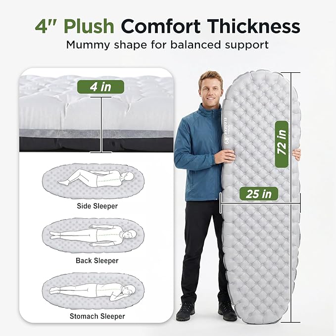 Elegear CumbreX™ Sleeping Pad for Camping with 9 R-Value, Ultralight Camping Sleeping Mat for All Seasons, Insulated Backpacking Sleeping pad, Durable Camping Mattress for Outdoor Hiking Tent
