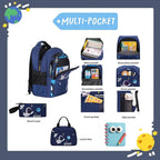 ZHANAO Backpack Set for Boys Astronaut Schoolbag with Lunch Box Pencil Case Set Bookbags for Kids Children Waterproof Lightweight Backpacks