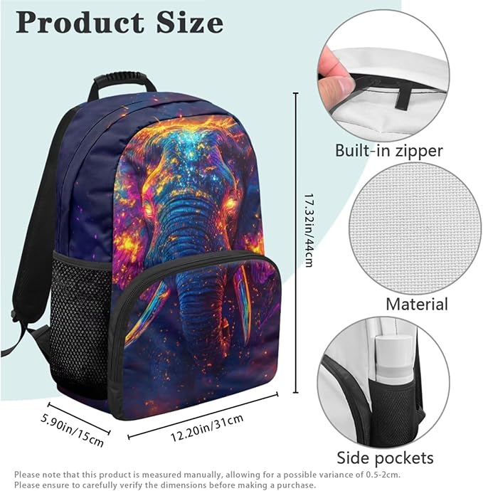 Elephant Backpack with Lunch Bag Animal Backpack for Kids Lightweight Portable Kids Bookbag and Lunch Box Set Boys 4 in 1 School Bag for Boys 7-8 Travel Daypack Camping Outdoor