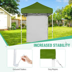 5x5 Pop Up Canopy Tent with One Sidewall, Instant Portable Beach Canopy, Outdoor Tent with Carry Bag for Camping, Sports, Tailgating, Events, Grass Green
