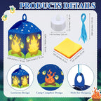 12 Sets Camp Crafts with LED Candles Lights Camping Campfire Vbs Tissue Paper Crafts Kits DIY Campfire Lantern Hanging Ornaments for Vbs Sunday School Party Activities