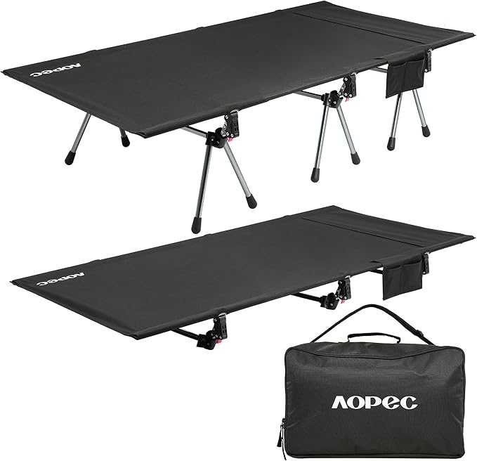 75" Camping Cot, Heavy Duty 330lbs Capacity, Adjustable Height with Leg Extenders, Lightweight Aluminum Frame Portable Folding Bed for Camping,Travel, Beach, Office Nap