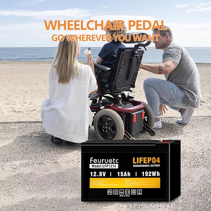 12V 15Ah Deep Cycle LiFePO4 Battery, 3000+ Cycles, Maintenance-Free Battery for Fish Finder, Scooter, Security System, Solar System, UPS etc Rechargeable Lithium Iron Phosphate