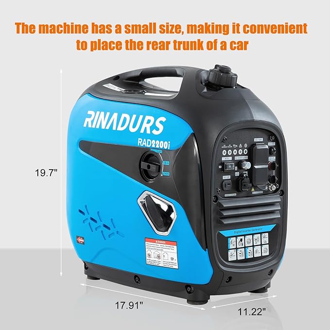 2200 Watt inverter generator, quiet and portable, suitable for home backup power, outdoor camping, and construction sites.EPA Compliant