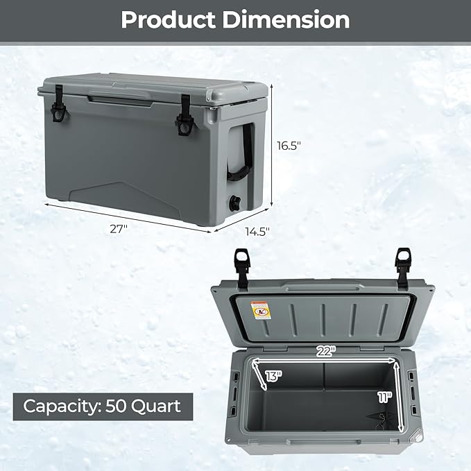 Goplus Hard Cooler, Insulated Ice Chest w/Portable Handles, Cup Holders, Ruler, Bottle Opener, 6 Day Ice Retention for Drink, Beverage, Camping, Fishing, Beach