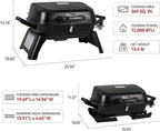 GT2007 Portable Tabletop Gas Grill, 12,000 BTU Output for Outdoor Camping, Foldable Legs, Piezo Ignition, Built-in Thermometer, for Tailgates and Camping Trips, Black