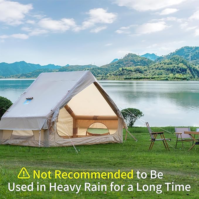 Inflatable Camping Tent with Hand Pump Waterproof Outdoor Blow up Tent 2-8 Person Oxford 4 Season Glamping Air Tent Cabin House with Mesh Windows & Door