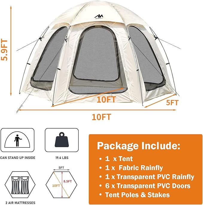 Bubble Tent, AYAMAYA 10x10 FT Screen House for 4-6 People, Outdoor Sports Tent Canopy with Mesh Mosquito Netting for Patio, Camping, Backyard and Outside Activities, Weatherproof Sun Shelter