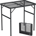 Anbte Portable Grill Table Max 29.5", 2 Adjustable Heights Folding Camping Table with Heat-Resistant Mesh Tabletop &Portable Handle, Waterproof, for Cooking BBQ Outdoor Patio, 31" X 22", Black
