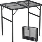 Anbte Portable Grill Table Max 29.5", 2 Adjustable Heights Folding Camping Table with Heat-Resistant Mesh Tabletop &Portable Handle, Waterproof, for Cooking BBQ Outdoor Patio, 31" X 22", Black