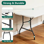 Folding Table 6FT Heavy Duty Plastic Table with Handle, Foldable&Portable, Fold-in-Half Utility Tables for Outdoor, Dining, Wedding, Events, Indoor, Picnic, Camping, Party, White