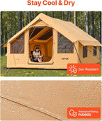 VEVOR Inflatable Tents for Camping, Easy Setup Blow up Tent with Hand Pump, 4 Season Glamping Tent with Stove Jack, Doors & Mesh Windows, Storage Bag Included for Easy Taking