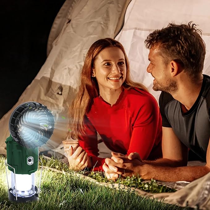 2025 Solar Camping Lantern with Fan,Rechargeable Camping Fans Charging for Phone, Battery Operated Light for Hurricane Power Outage Tent Emergency Camping Gear Must Haves, Christmas gifts for Mens Dad
