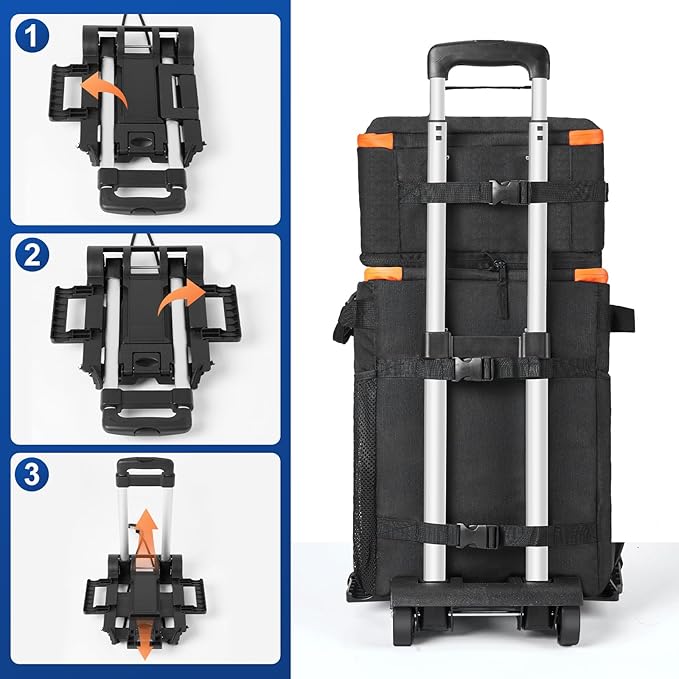Odoland 48/72 Can Rolling Cooler Bag with Wheels & Handle, Collapsible Insulated Ice Chest for Beach, Camping & Tailgating - Portable Travel Soft Cooler on Wheels, Collapses for Easy Storage