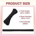 PATIKIL 550lb Paracord Rope 200ft, 4mm Tent Rope, 7-Strand Core Heavy Duty Cord for Outdoor Camping Hiking Tent Survival Utility Rope, Black
