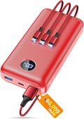 Portable Charger Power Bank, 60000mAh Battery Pack with 3 in 1 USB-C/iOS/Micro-USB Cable, 22.5W Fast Charging Portable Phone Charger, Travel Camping Essential Powerbank for iPhone 17/16 Samsung,Ruby