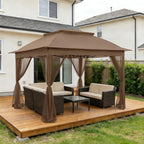 COOS BAY Pop up Gazebo 11x11, Instant Canopy Tent with Mesh Netting, Patio Gazebo with 121 Square Feet of Shade, 4 Weight Bags Included, Brown