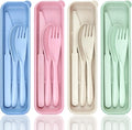 4 Sets Portable Utensils Set with Case, Travel Utensils Fork and Spoon Set for Lunch Box Accessories, Reusable Lunch Utensils Set for Work, Travel Accessories Camping Utensil Set and Home Use