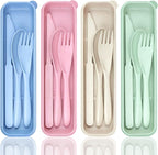 4 Sets Portable Utensils Set with Case, Travel Utensils Fork and Spoon Set for Lunch Box Accessories, Reusable Lunch Utensils Set for Work, Travel Accessories Camping Utensil Set and Home Use