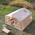 4 Season Inflatable Camping Tent with Separate Living and Sleeping Area,3000mm Waterproof Pop-Up Tent with Pump and Stove Jack Hole,4-6 Person Glamping Tent