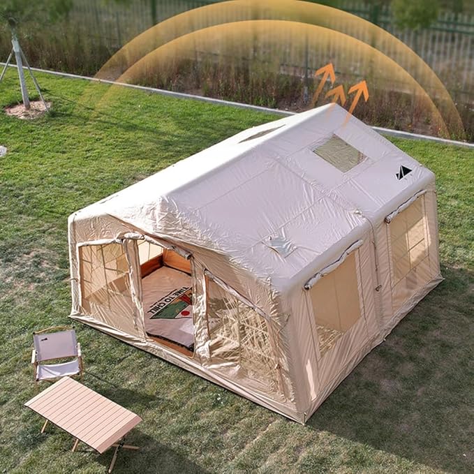4 Season Inflatable Camping Tent with Separate Living and Sleeping Area,3000mm Waterproof Pop-Up Tent with Pump and Stove Jack Hole,4-6 Person Glamping Tent