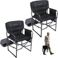 FUNDANGO Oversized Folding Chairs for Outside, Fully Padded Camping Director Chair for Adults, Support 450lbs Portable lawn chairs with Side Table, Side Pockets for outdoor Camp, Picnic, Lawn, Concert