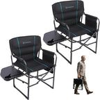 FUNDANGO Oversized Folding Chairs for Outside, Fully Padded Camping Director Chair for Adults, Support 450lbs Portable lawn chairs with Side Table, Side Pockets for outdoor Camp, Picnic, Lawn, Concert