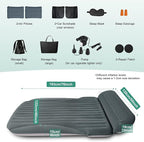 SUV Air Mattress, Double-Sided Thick Flocked Car Air Mattress with Built-in Pump & Pillow, Complete Sleeping Accessories for Auto Camping & Road Trips（Green+Charcoal）