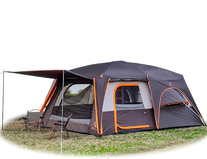 KTT Extra Large Tent 10-12-14 Person(B),Family Cabin Tents,2 Rooms,3 Doors and 3 Windows with Mesh,Straight Wall,Waterproof,Double Layer,Big Tent for Outdoor,Picnic,Camping,Family Gathering
