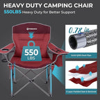 FUNDANGO Oversized Camping Chairs for Adults, Heavy Duty Fold Up Sports Games Lawn Chairs, Extra Wide Big Man Outdoor Chairs with Padded Lumbar Support Backrest, Bag Included for Camp, Beach, 2 Pack