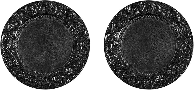 DYRABREST 150 Pcs 13 Inch Charger Plates, Bulk PP Wedding Chargers with Floral Reef Design Decorative Round Ruffled Rim Dinner Plates for Wedding Party Event Table Setting Decoration