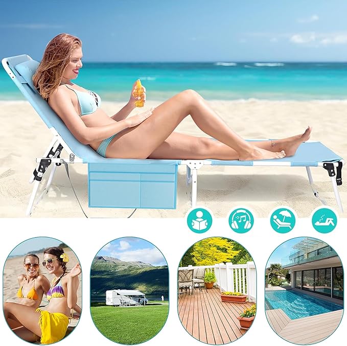 ABORON Patio Lounge Chair, Folding Guest Bed Cot for Adults, 500LB Heavy-Duty Capacity, Portable Extra Bed with Comfort Mat, Quick Fold Design for Indoor Guest Stays & Temporary Use