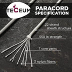 TECEUM 5/32" Paracord Rope 1000 – 1000ft / 200ft / 100ft / 50ft – Tactical Parachute Cord 4mm – 45+ Colors – Nylon String for Survival & Camping Gear – Stripe Cord for Survival – Utility Rope