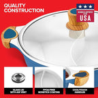 Nonstick Hot Pot with Divider, Blue Shabu Shabu with Silicone Spoons, Divided Cooker for Two Broths, Compatible with Induction, Gas Stove, or Grill