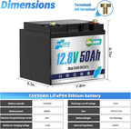 12V 50Ah LiFePO4 Battery Rechargeable Lithium Batteries, 3000+ Cycles Lithium Iron Phosphate Battery, Perfect for RV, Solar System, Trolling Motor, Camping, Marine