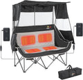Nice C Heated Double Camping Chair with Canopy, Heated Outdoor Sports Folding Chair with Battery, Portable Padded Umbrella Chairs with Shade, Cup Holder, Cooler Bag, Loveseat for Lawn, Outdoors